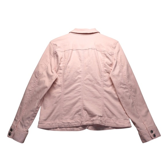 Charter Club Denim Jacket Womens PL Pink Button Front Pockets Cotton Blend Retro - Picture 2 of 13